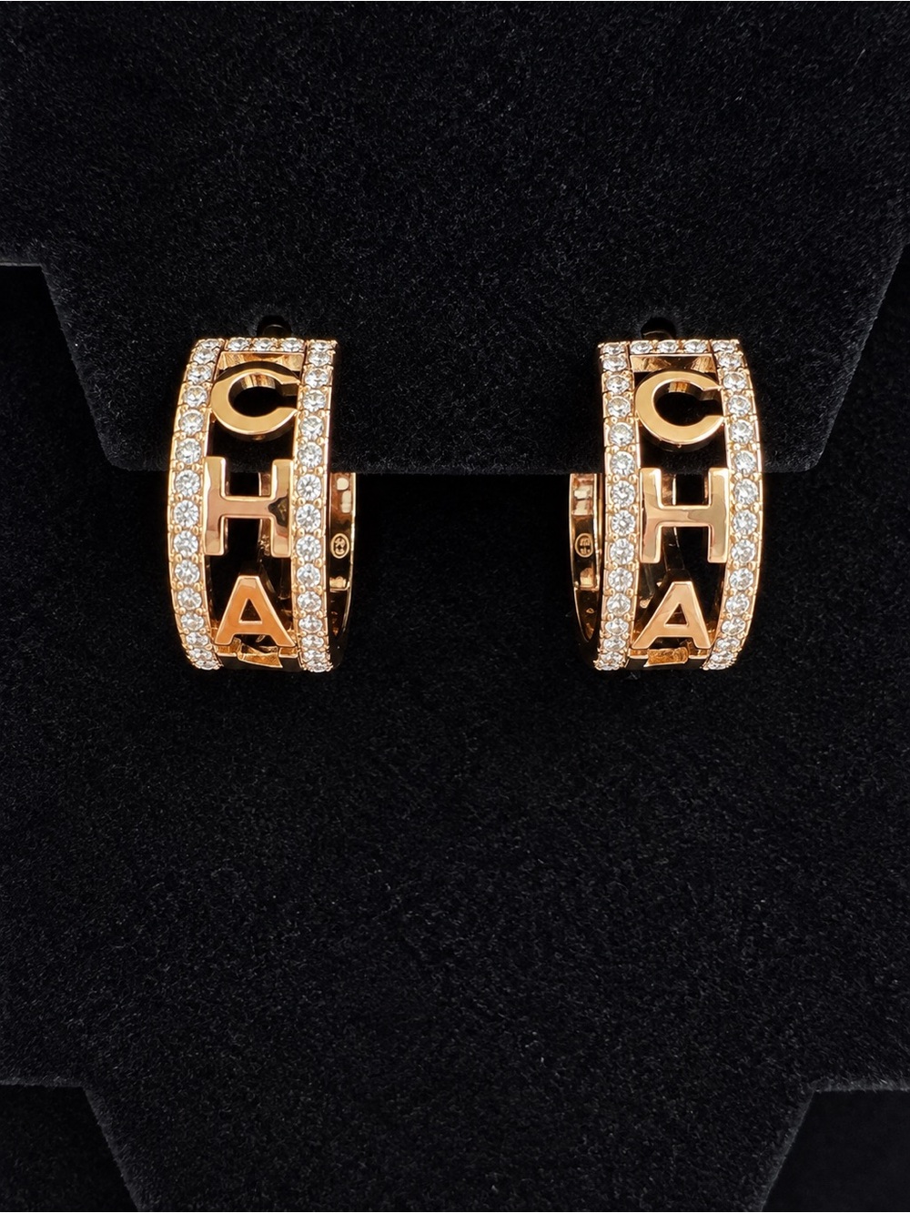 IN BOX CHANEL Gold Crystal Hoop Letter Earrings